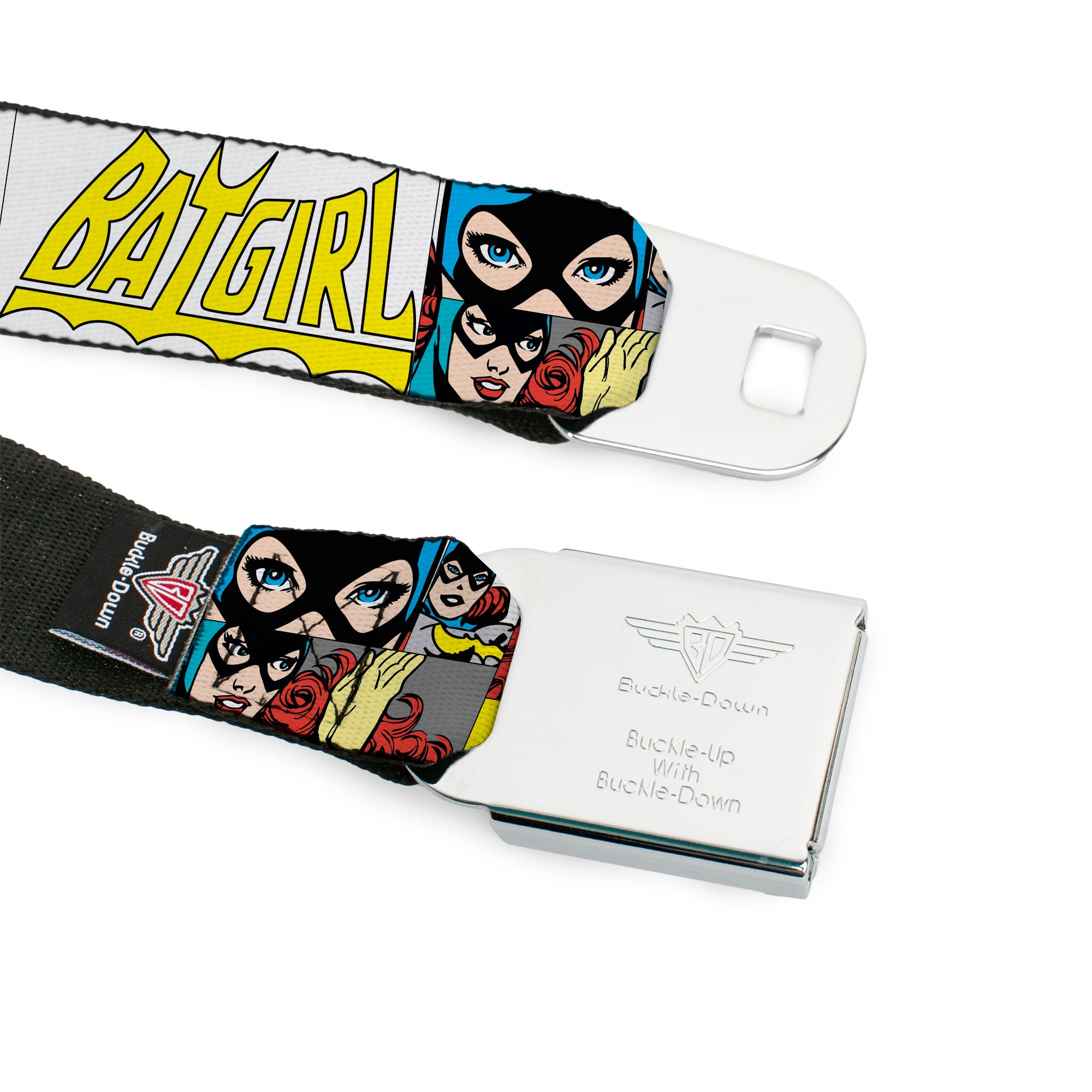 Batman Full Color Black Yellow Seatbelt Belt - BATGIRL Panels Yellow/Pink Webbing Seatbelt Belts DC Comics
