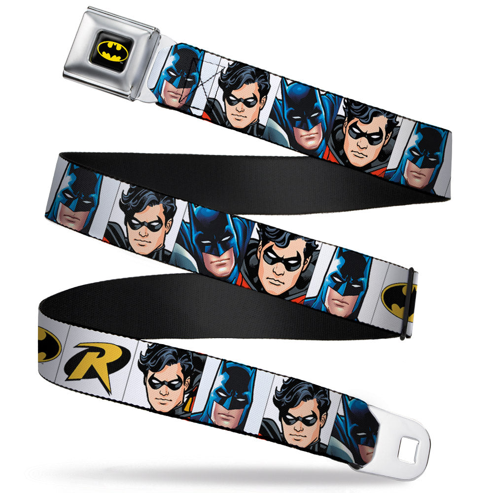 Batman Full Color Black Yellow Seatbelt Belt - Batman & Robin Blocks White Webbing Seatbelt Belts DC Comics