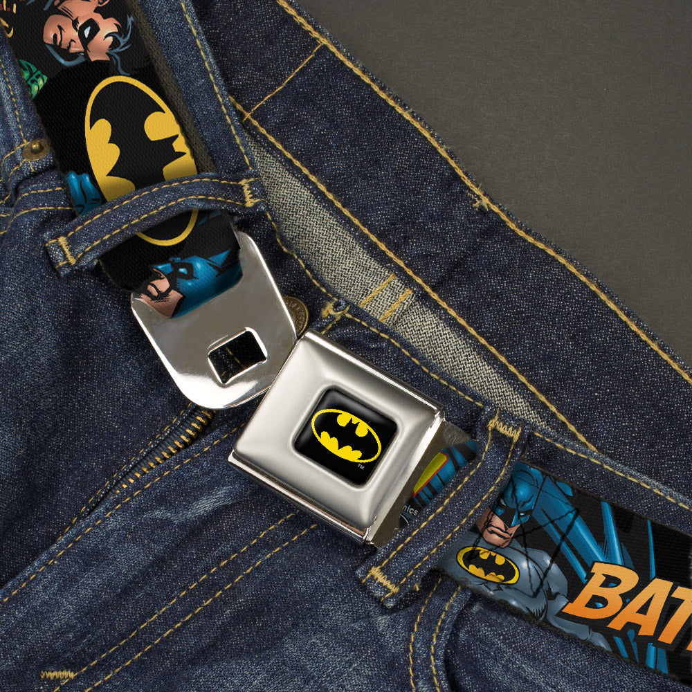 Batman Full Color Black Yellow Seatbelt Belt - Batman & Robin in Action w/Text Black Webbing Seatbelt Belts DC Comics