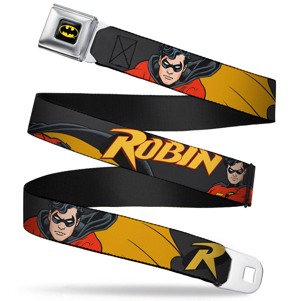 Batman Full Color Black Yellow Seatbelt Belt - ROBIN Red/Black Poses Gray Webbing Seatbelt Belts DC Comics