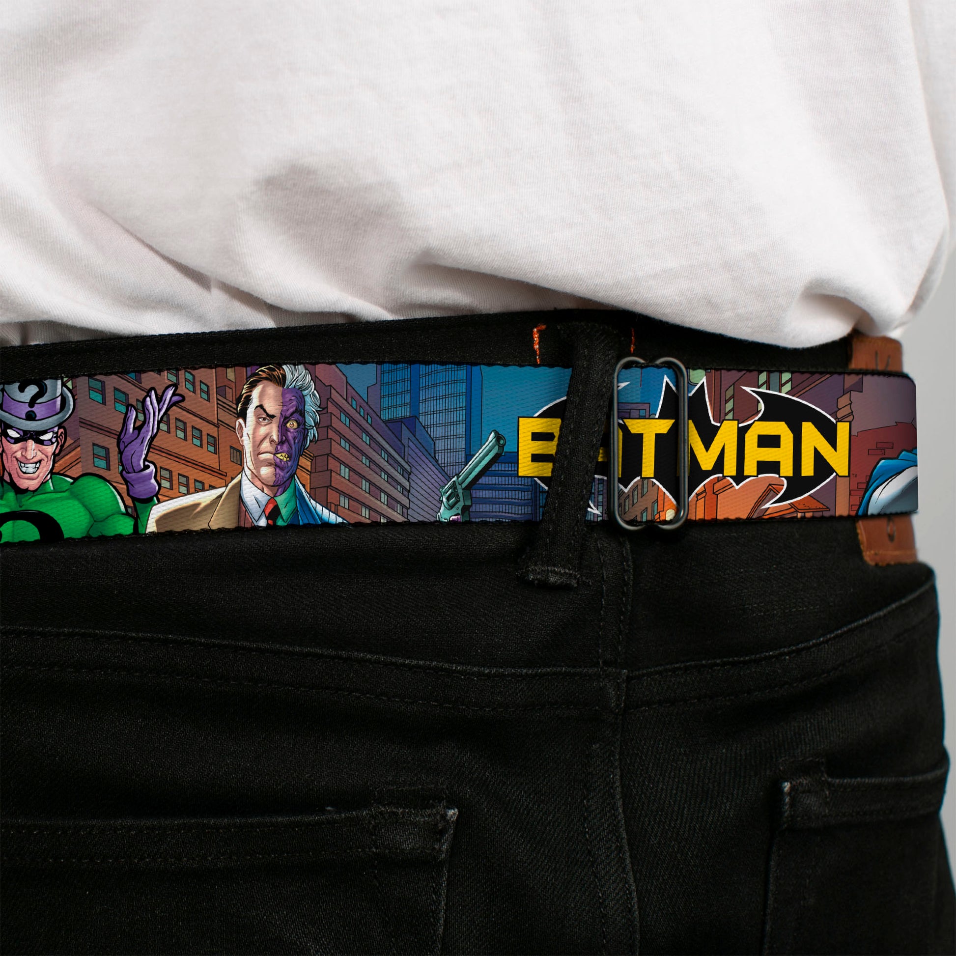 Batman Full Color Black Yellow Seatbelt Belt - BATMAN & Villains2/Cityscape Webbing Seatbelt Belts DC Comics