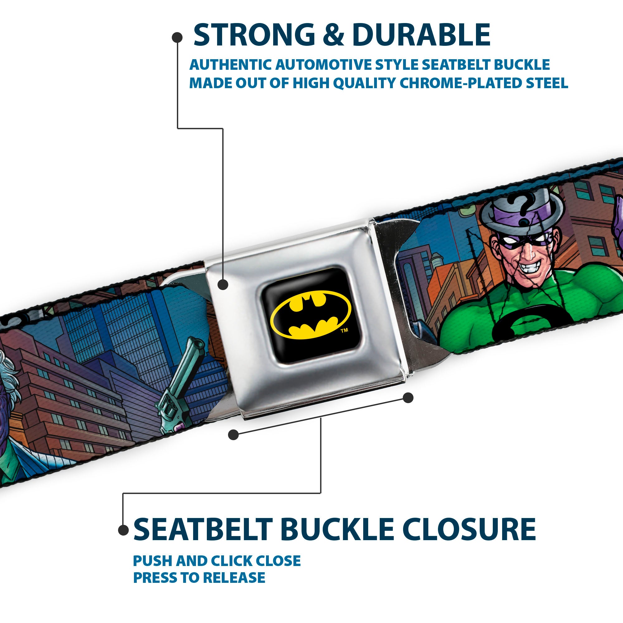 Batman Full Color Black Yellow Seatbelt Belt - BATMAN & Villains2/Cityscape Webbing Seatbelt Belts DC Comics