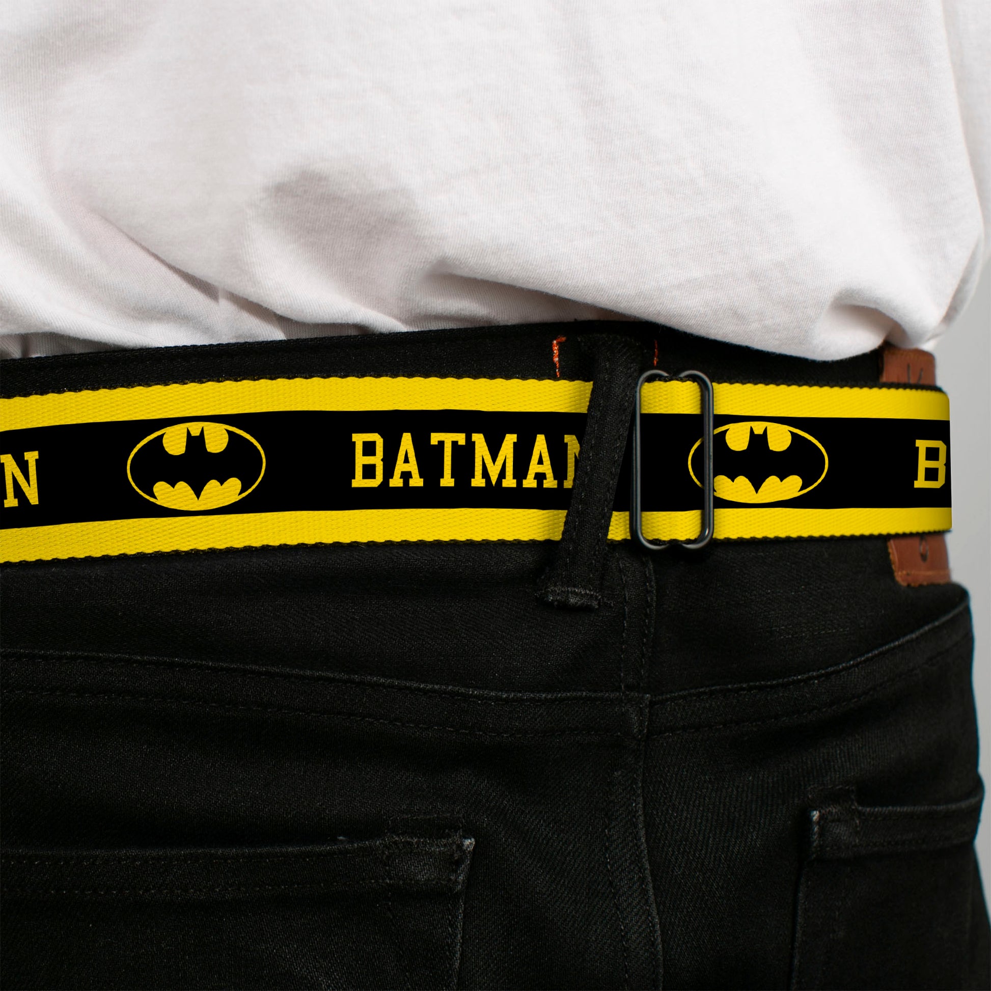 Batman Full Color Black Yellow Seatbelt Belt - BATMAN/Logo Stripe Yellow/Black Webbing Seatbelt Belts DC Comics