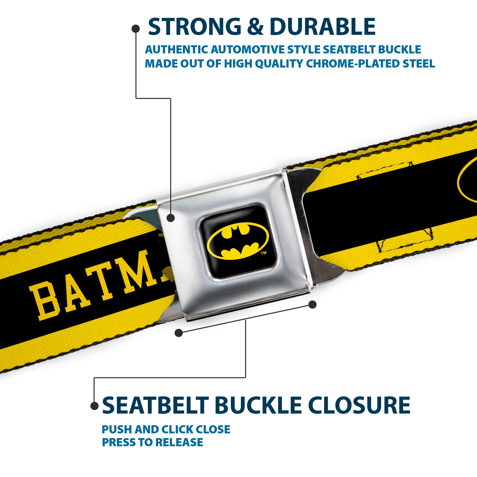 Batman Full Color Black Yellow Seatbelt Belt - BATMAN/Logo Stripe Yellow/Black Webbing Seatbelt Belts DC Comics