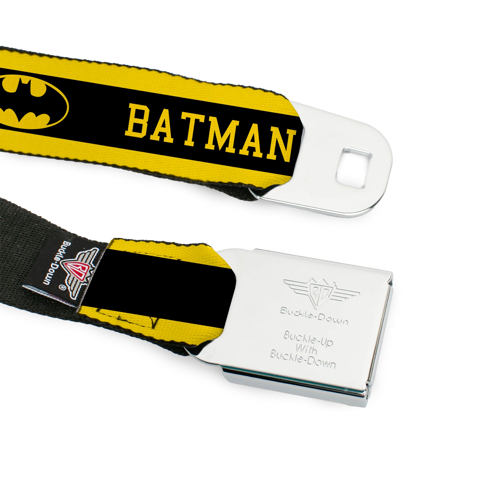 Batman Full Color Black Yellow Seatbelt Belt - BATMAN/Logo Stripe Yellow/Black Webbing Seatbelt Belts DC Comics