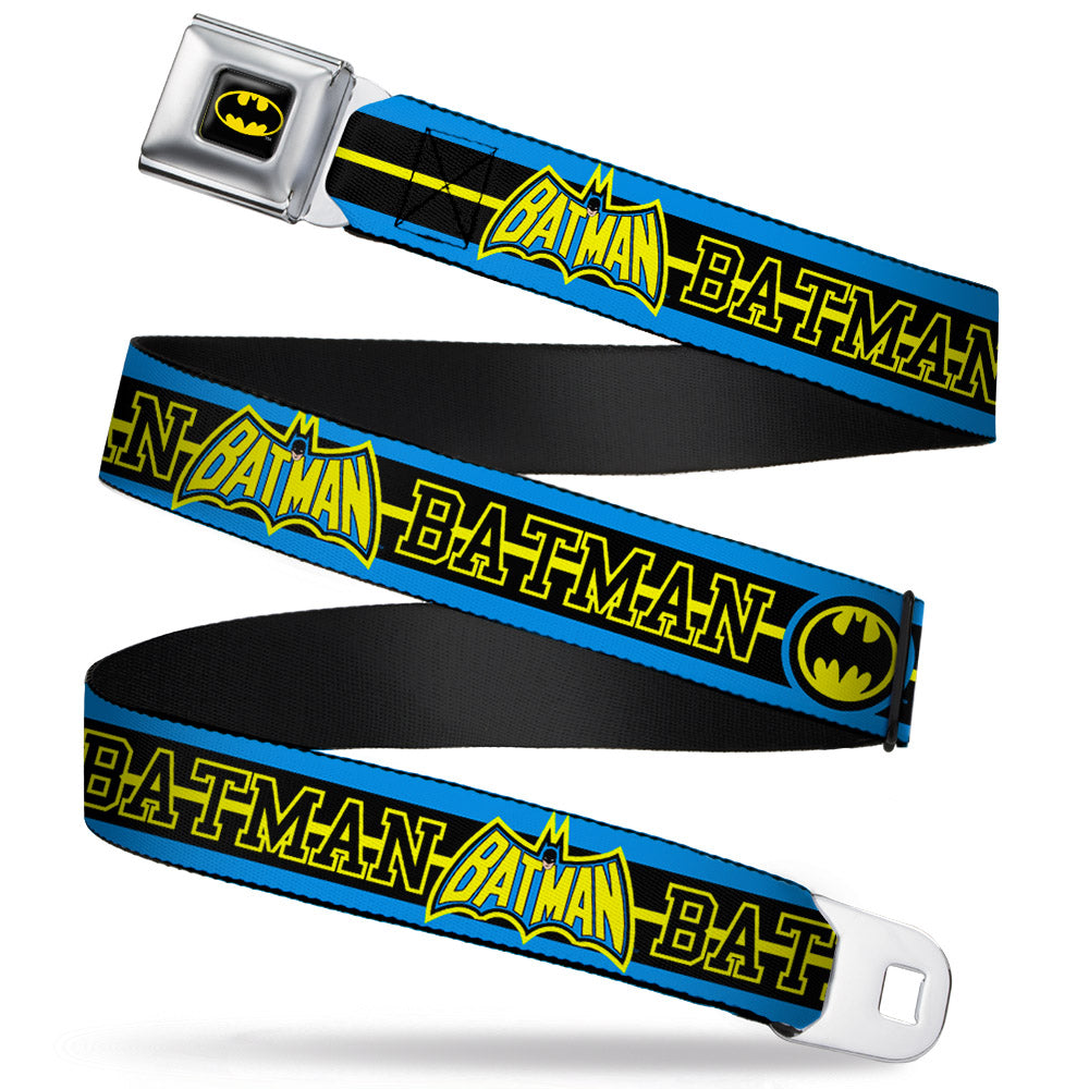 Batman Full Color Black Yellow Seatbelt Belt - BATMAN/Retro Logos Stripe Blue/Black/Yellow Webbing Seatbelt Belts DC Comics