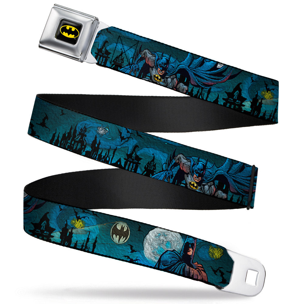 Batman Full Color Black Yellow Seatbelt Belt - Batman Gothic Knights Poses Webbing Seatbelt Belts DC Comics