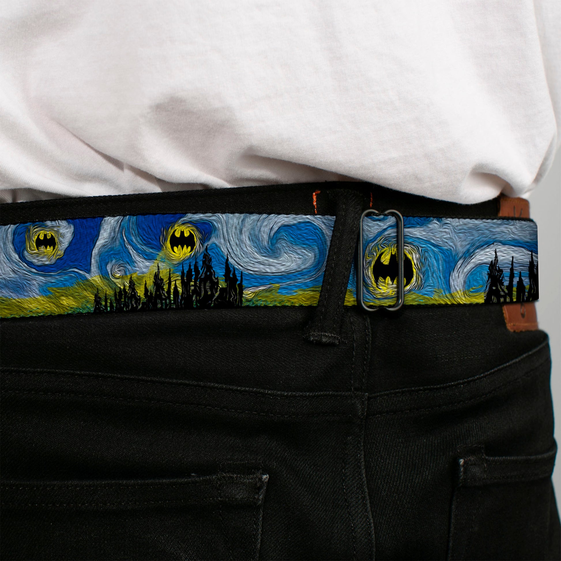 Batman Full Color Black Yellow Seatbelt Belt - Batman Dark Starry Night Webbing Seatbelt Belts DC Comics