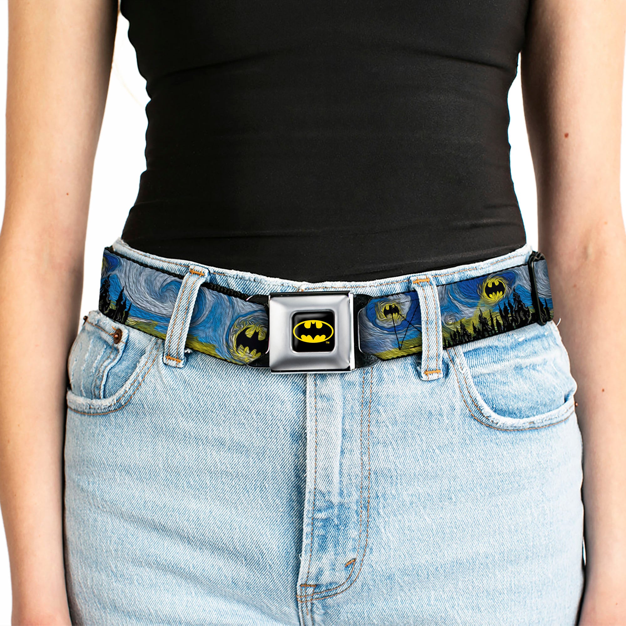 Batman Full Color Black Yellow Seatbelt Belt - Batman Dark Starry Night Webbing Seatbelt Belts DC Comics