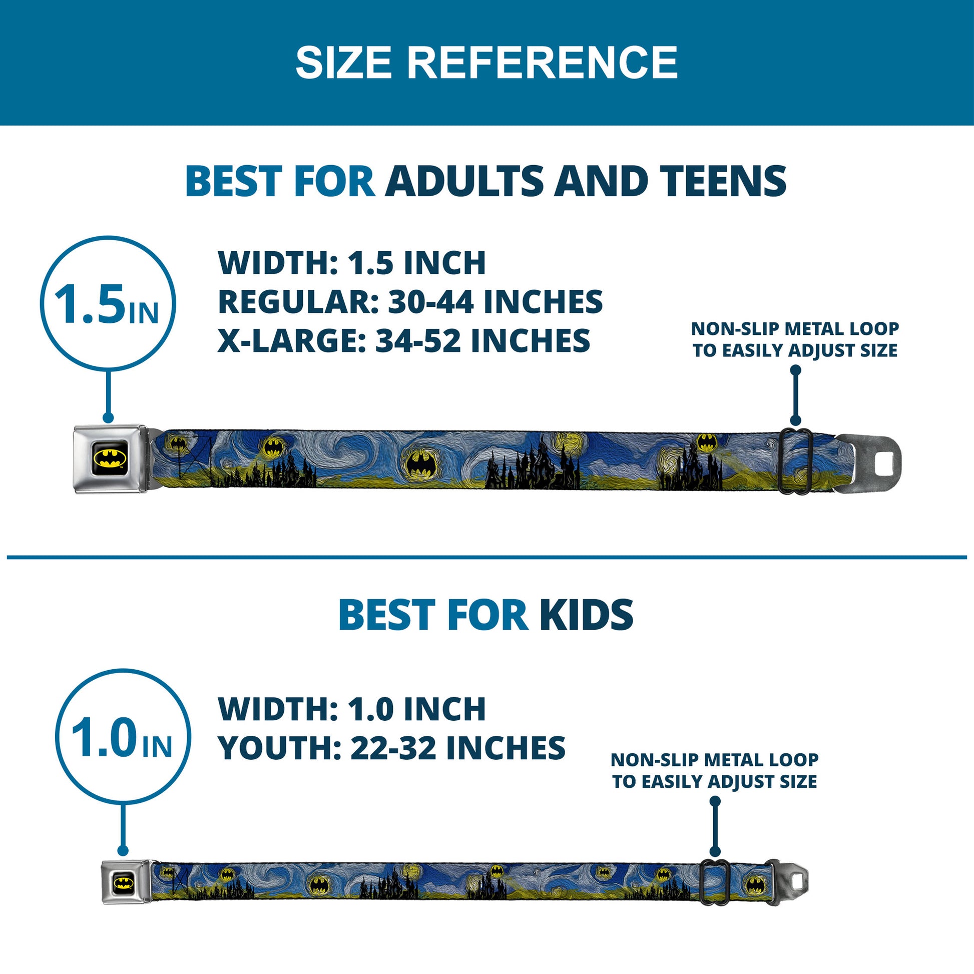 Batman Full Color Black Yellow Seatbelt Belt - Batman Dark Starry Night Webbing Seatbelt Belts DC Comics