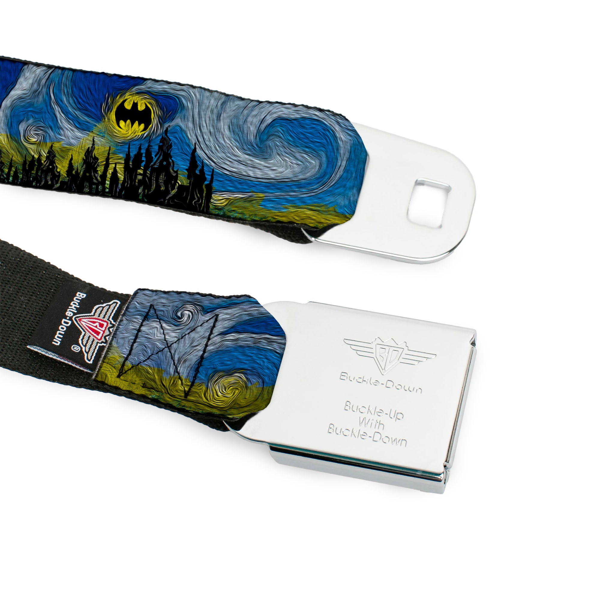Batman Full Color Black Yellow Seatbelt Belt - Batman Dark Starry Night Webbing Seatbelt Belts DC Comics