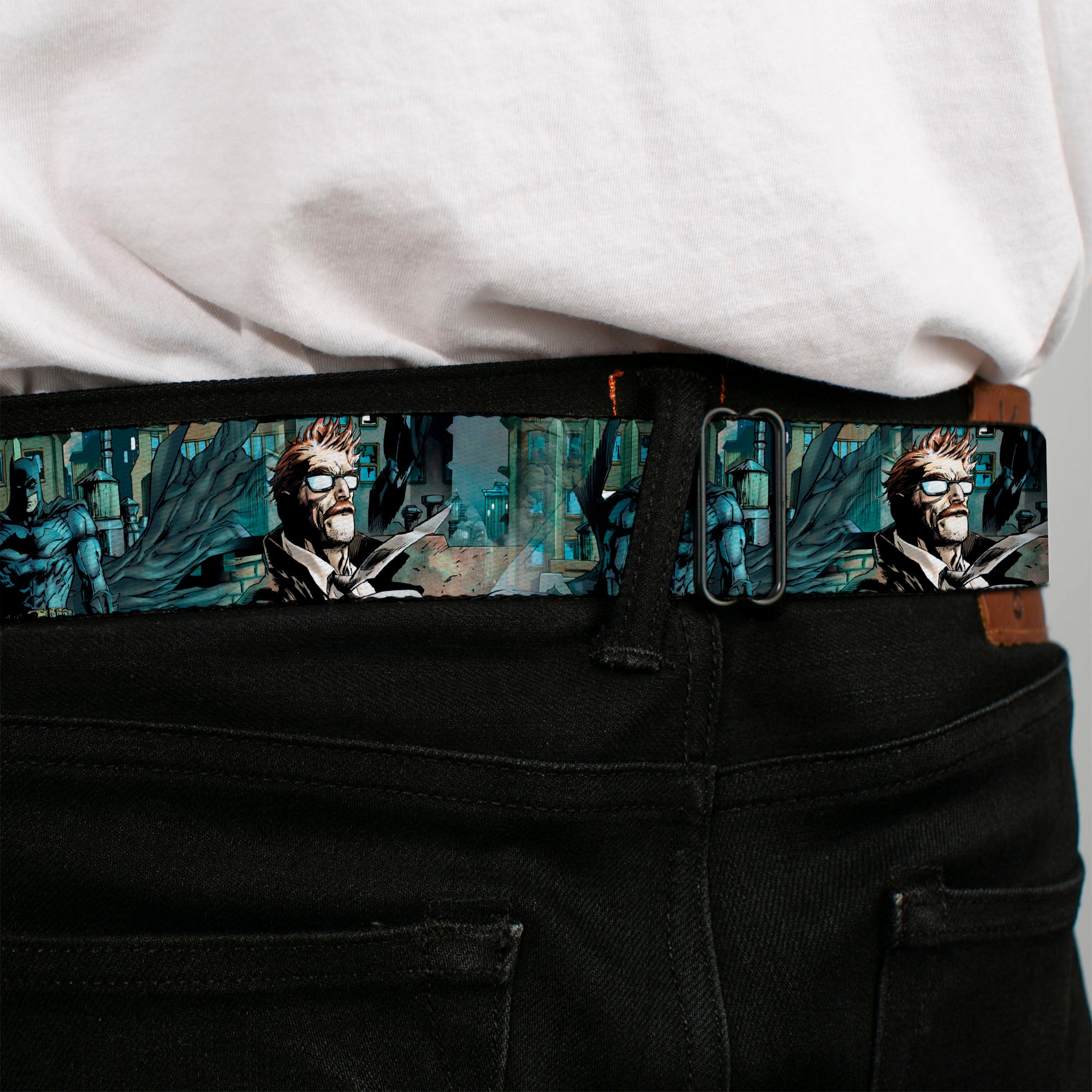 Batman Full Color Black/Yellow Seatbelt Belt - The New 52 Detective Comics Issue #1 Batman & James Gordon Scene Webbing Seatbelt Belts DC Comics