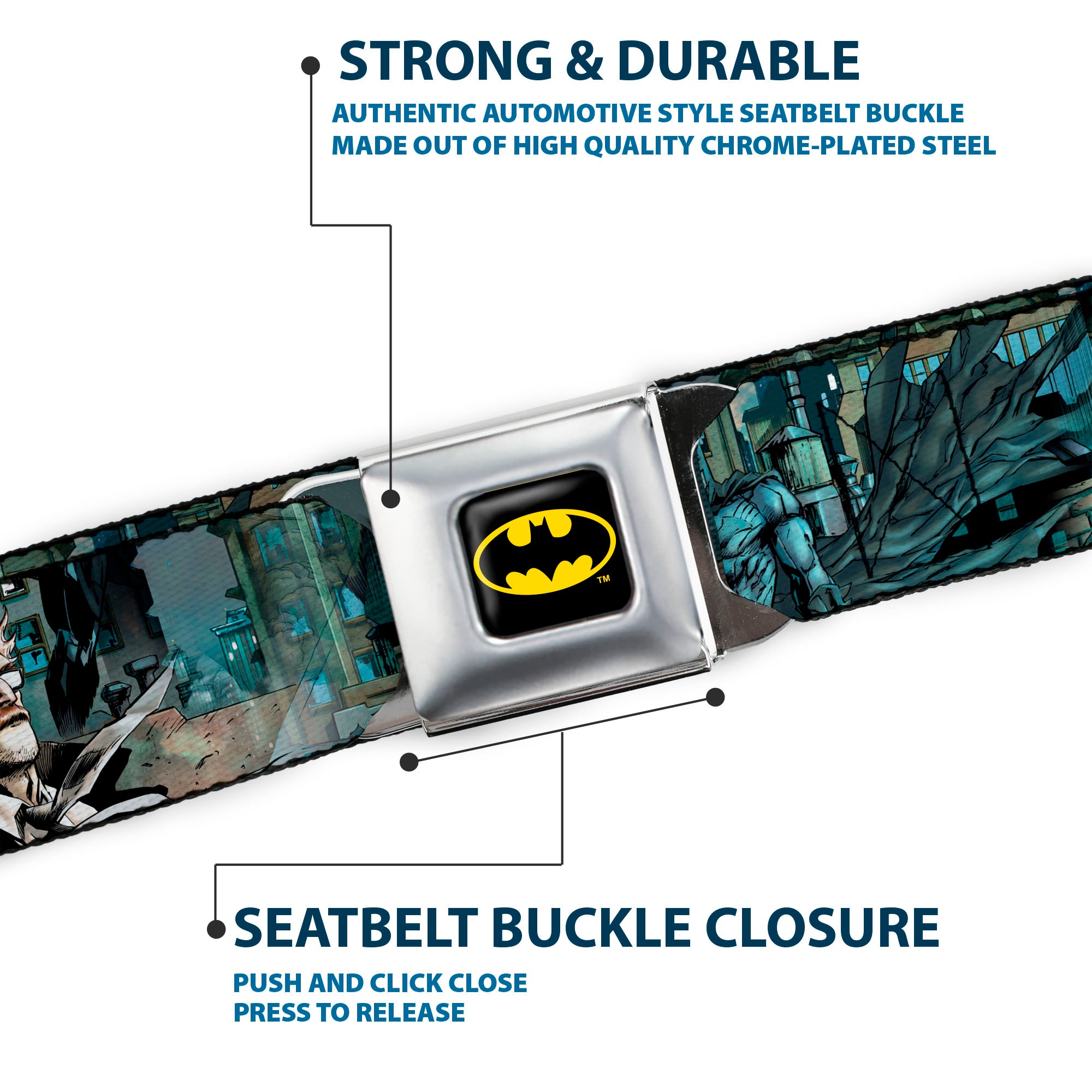 Batman Full Color Black/Yellow Seatbelt Belt - The New 52 Detective Comics Issue #1 Batman & James Gordon Scene Webbing Seatbelt Belts DC Comics
