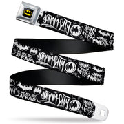 Batman Full Color Black/Yellow Seatbelt Belt - Batman Gotham City Graffiti Collage Black/White Webbing Seatbelt Belts DC Comics