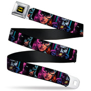Batman Full Color Black/Yellow Seatbelt Belt - Batman Batgirl and Joker Comic Book Cover Face Close-Ups Black Webbing Seatbelt Belts DC Comics