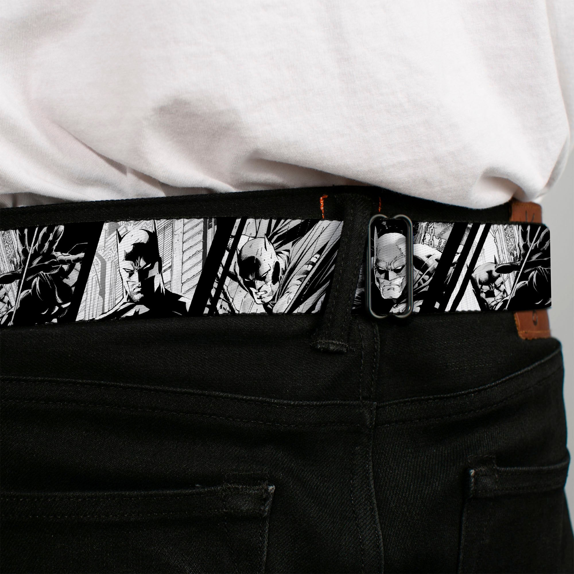 Batman Full Color Black/Yellow Seatbelt Belt - Batman Hush Pose Sketches Black/White Webbing Seatbelt Belts DC Comics