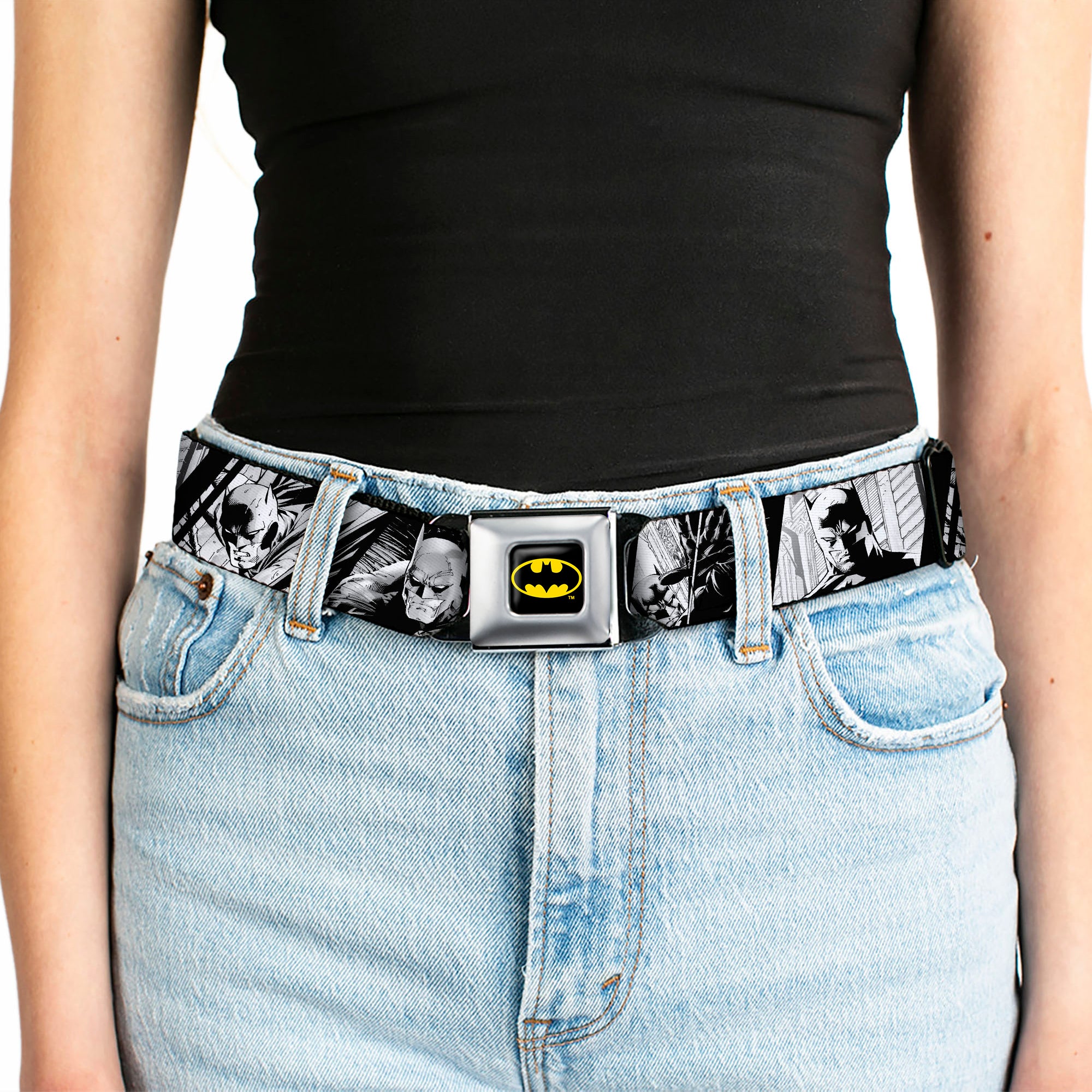 Batman Full Color Black/Yellow Seatbelt Belt - Batman Hush Pose Sketches Black/White Webbing Seatbelt Belts DC Comics