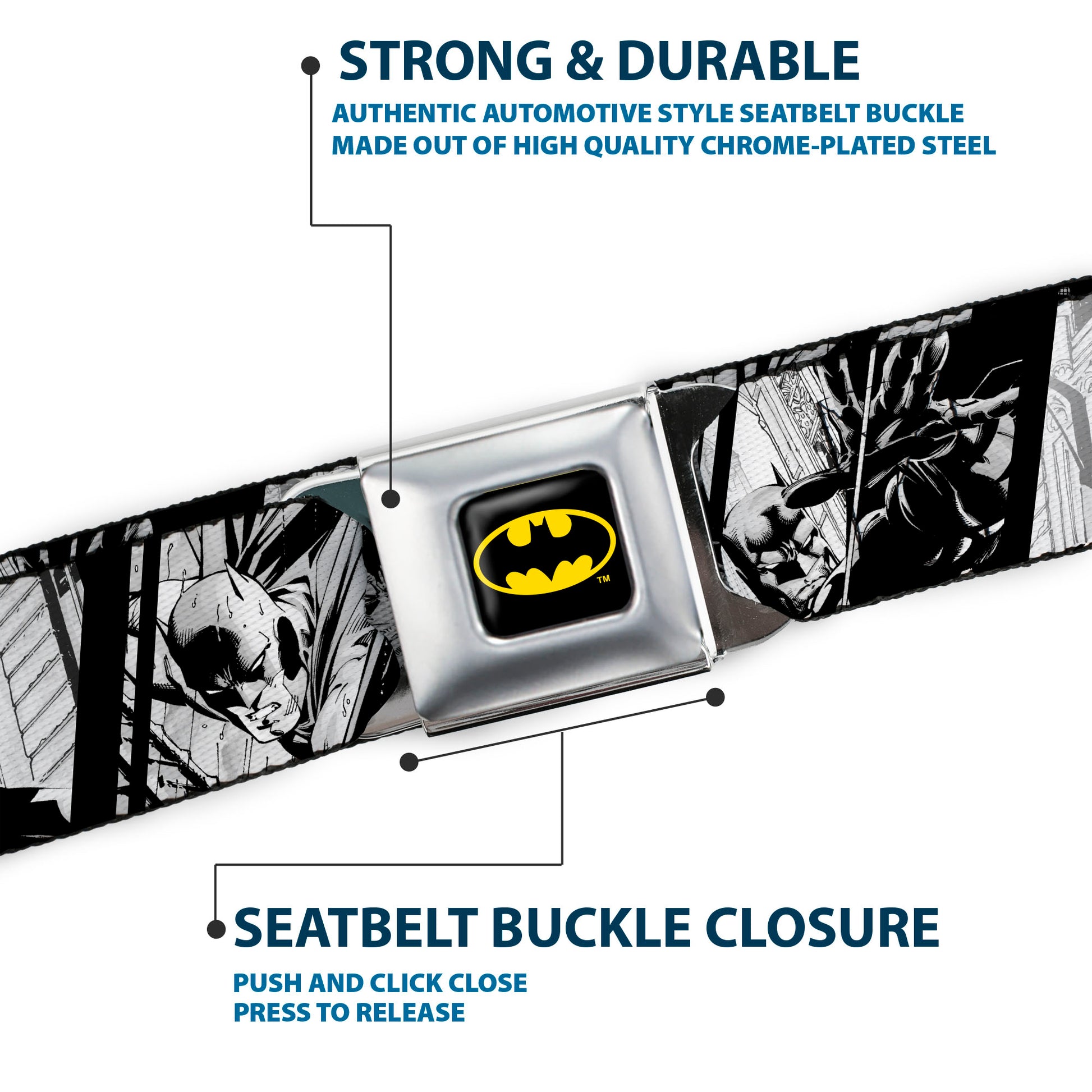 Batman Full Color Black/Yellow Seatbelt Belt - Batman Hush Pose Sketches Black/White Webbing Seatbelt Belts DC Comics