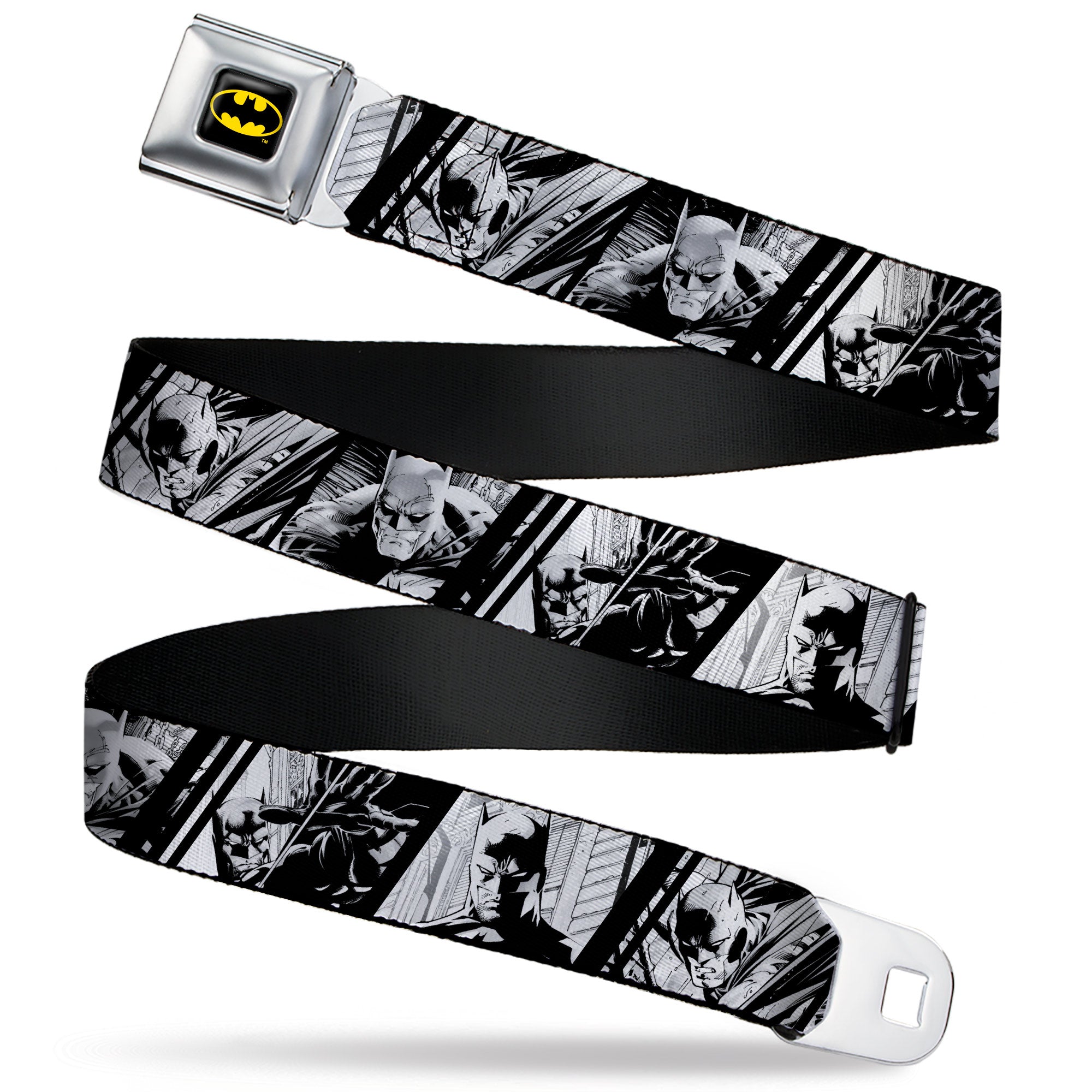 Batman Full Color Black/Yellow Seatbelt Belt - Batman Hush Pose Sketches Black/White Webbing Seatbelt Belts DC Comics