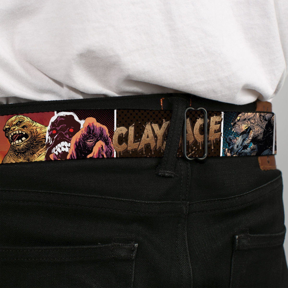 Batman Full Color Black/Yellow Seatbelt Belt - CLAYFACE Scene Blocks and Text Black/Browns Webbing Seatbelt Belts DC Comics