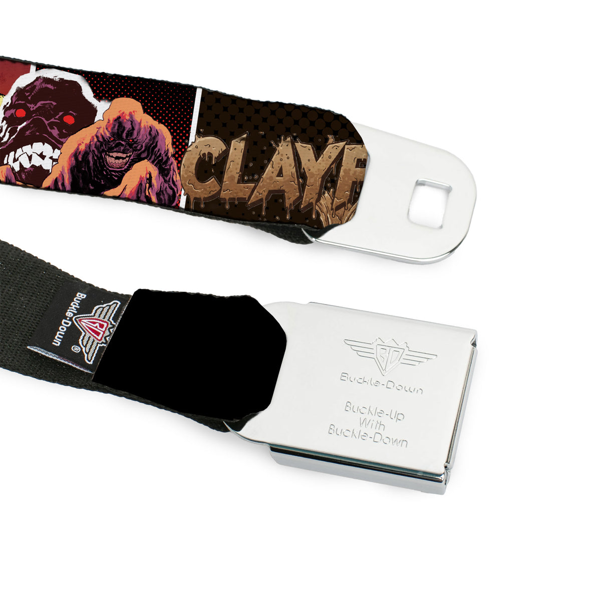 Batman Full Color Black/Yellow Seatbelt Belt - CLAYFACE Scene Blocks and Text Black/Browns Webbing Seatbelt Belts DC Comics