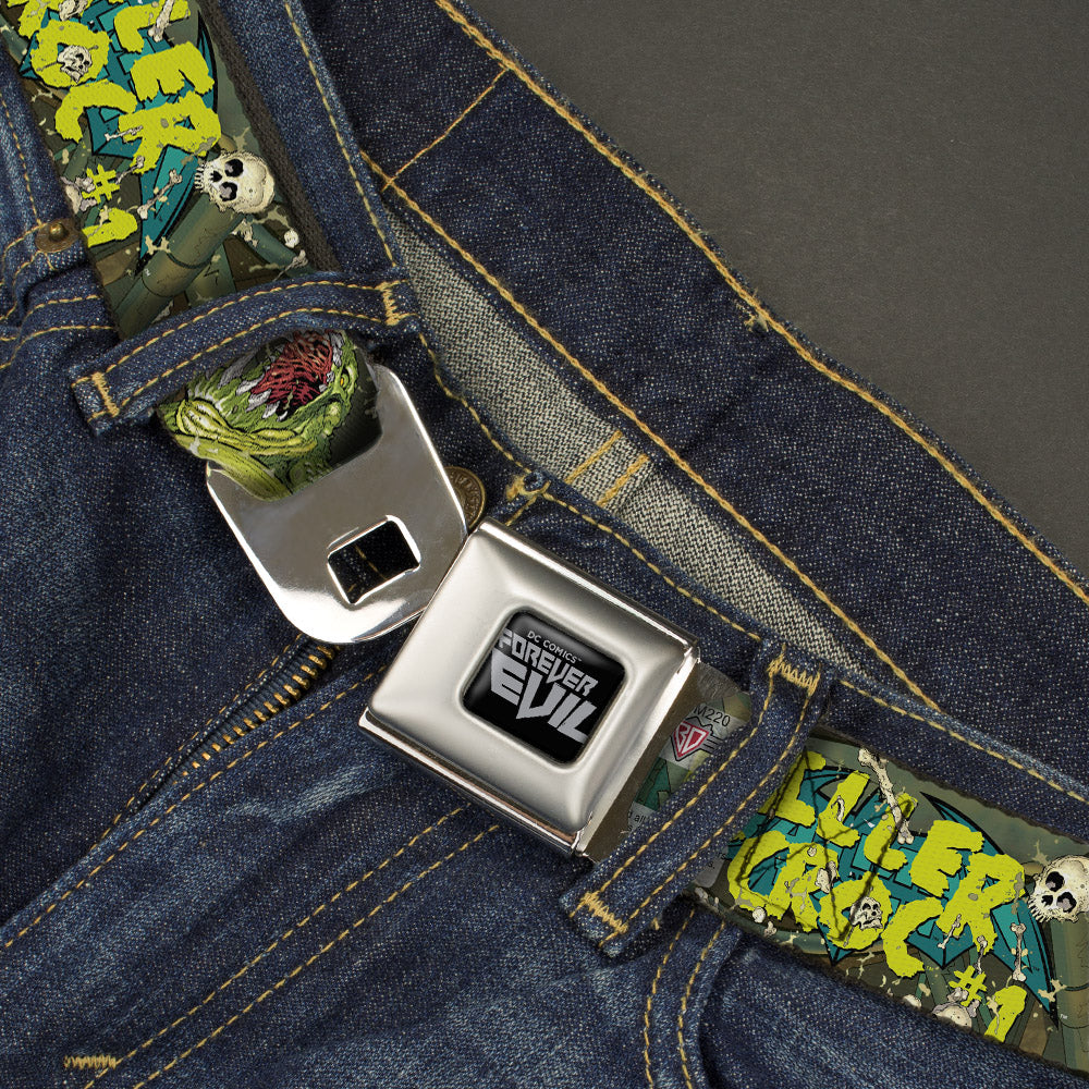 DC COMICS FOREVER EVIL Full Color Black Gray Seatbelt Belt - Batman & Robin Forever Evil Issue 23.4 KILLER CROC #1 Cover Pose Greens Webbing Seatbelt Belts DC Comics