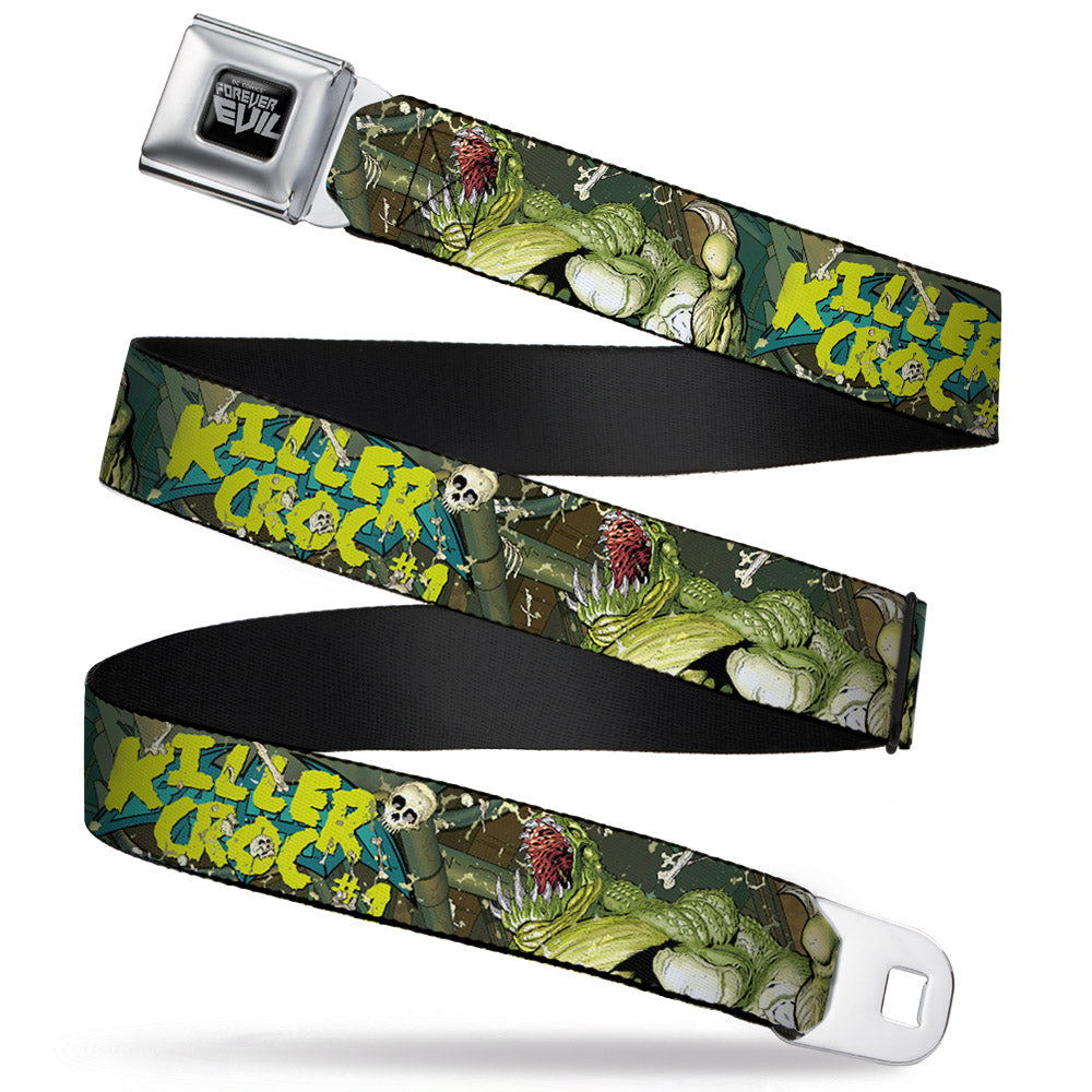 DC COMICS FOREVER EVIL Full Color Black Gray Seatbelt Belt - Batman & Robin Forever Evil Issue 23.4 KILLER CROC #1 Cover Pose Greens Webbing Seatbelt Belts DC Comics