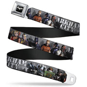 BATMAN-ARKHAM CITY Logo Full Color Black White Seatbelt Belt - ARKHAM CITY 9-Character Group Grays/White Webbing Webbing Seatbelt Belts DC Comics