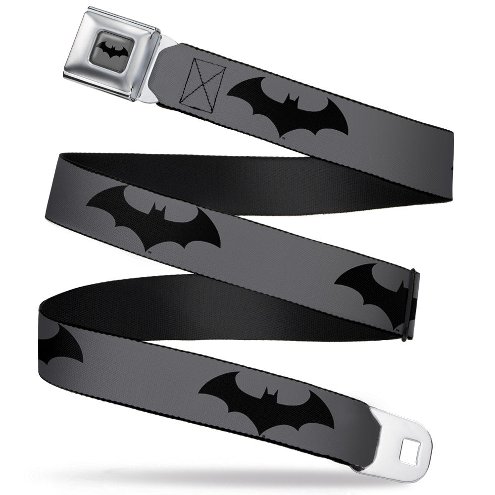 Retro Bat Logo Full Color Gray Black Seatbelt Belt - Retro Bat Logo Gray/Black Webbing Seatbelt Belts DC Comics