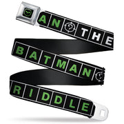 The Batman Movie Batman and Riddler Target Logo Full Color Black/Green Seatbelt Belt - The Batman Movie Crossword Puzzle Black/White/Green Webbing Seatbelt Belts DC Comics