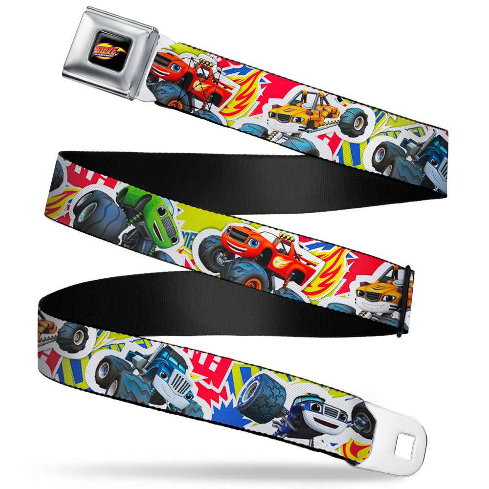 BLAZE AND THE MONSTER MACHINES Logo Full Color Black/Orange/Yellow/Purple Seatbelt Belt - Blaze & 5-Trucks/Flames Collage Green/Multi Color Webbing Seatbelt Belts Blaze and the Monster Machines