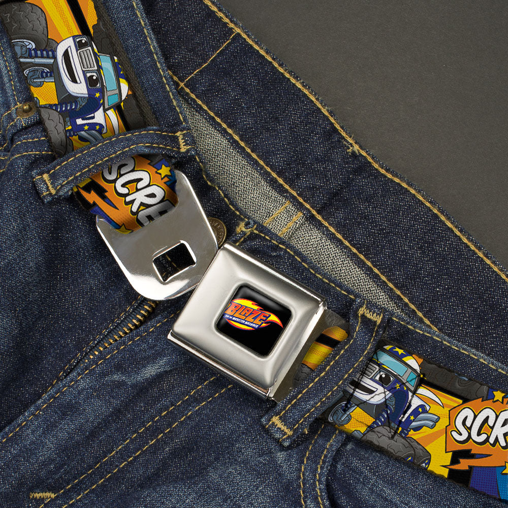 BLAZE AND THE MONSTER MACHINES Logo Full Color Black/Orange/Yellow/Purple Seatbelt Belt - 3-Monster Machine Scene Blocks/Quotes Webbing Seatbelt Belts Blaze and the Monster Machines
