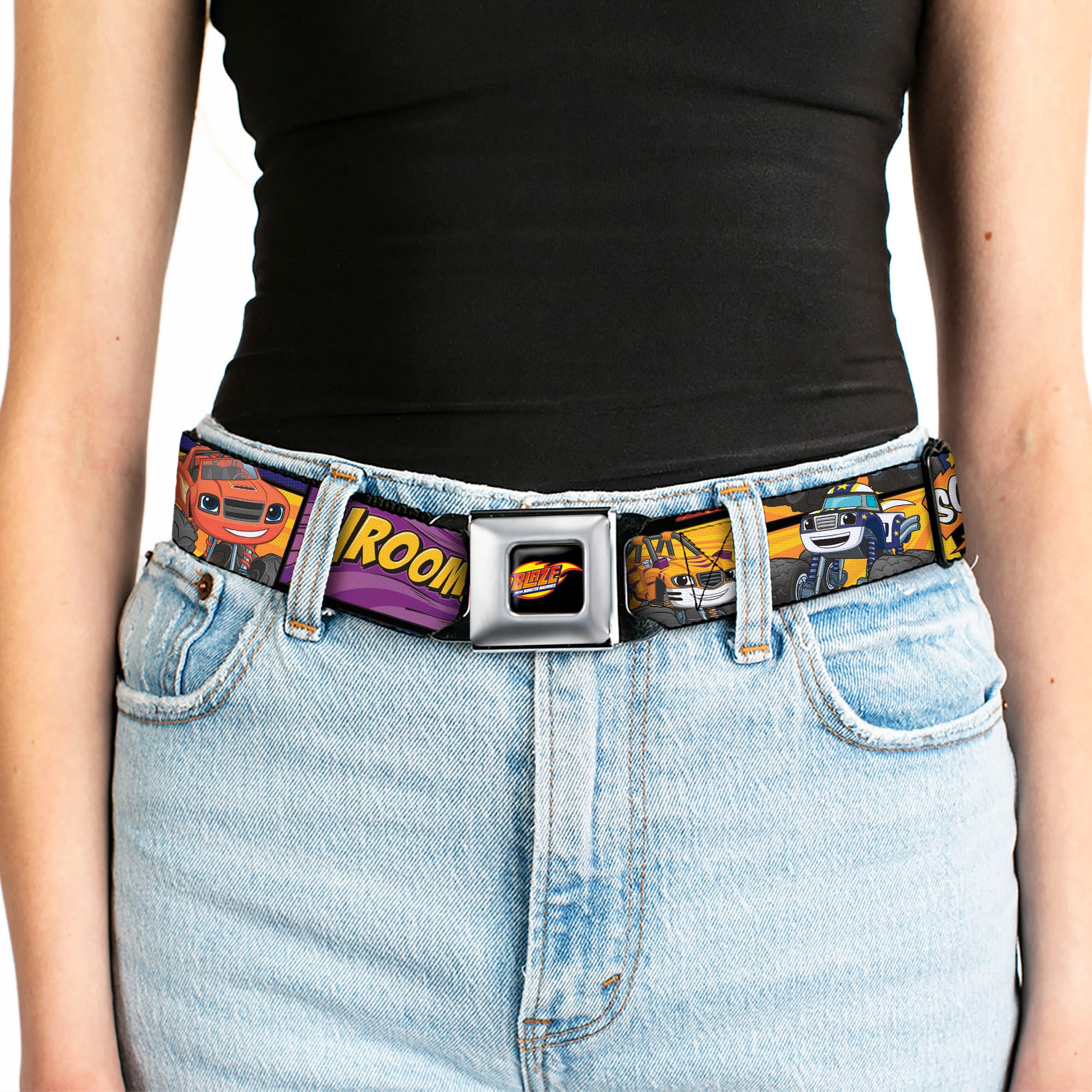 BLAZE AND THE MONSTER MACHINES Logo Full Color Black/Orange/Yellow/Purple Seatbelt Belt - 3-Monster Machine Scene Blocks/Quotes Webbing Seatbelt Belts Blaze and the Monster Machines