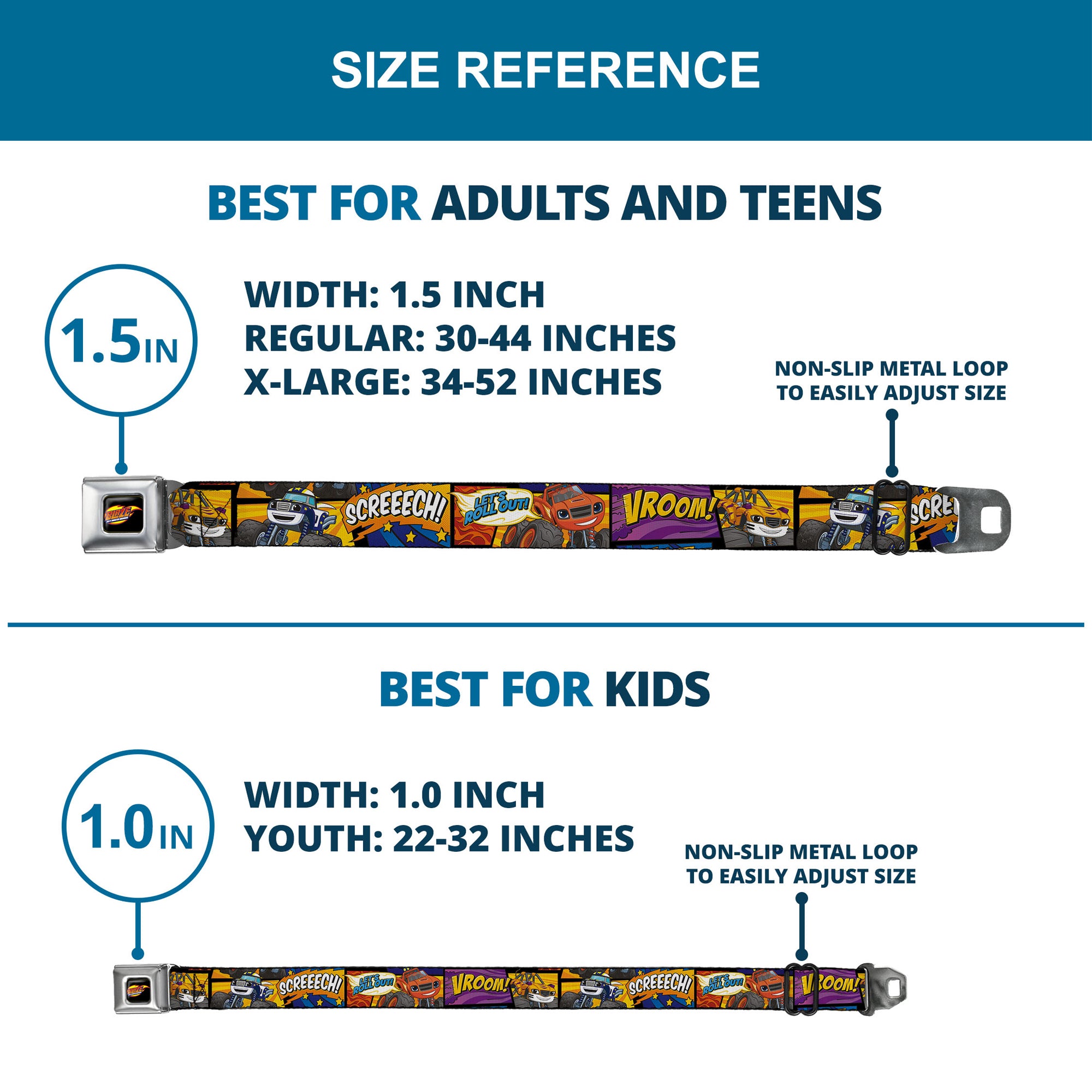 BLAZE AND THE MONSTER MACHINES Logo Full Color Black/Orange/Yellow/Purple Seatbelt Belt - 3-Monster Machine Scene Blocks/Quotes Webbing Seatbelt Belts Blaze and the Monster Machines