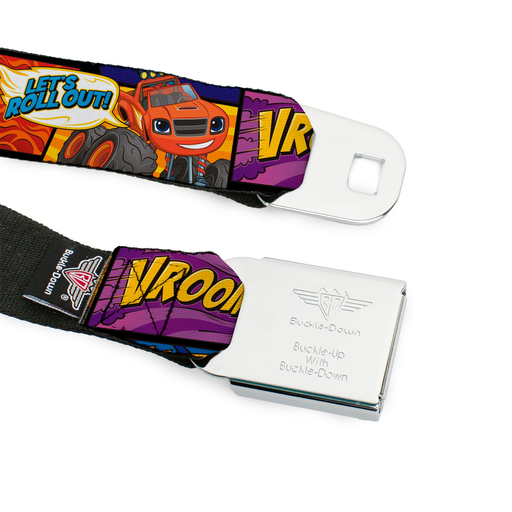BLAZE AND THE MONSTER MACHINES Logo Full Color Black/Orange/Yellow/Purple Seatbelt Belt - 3-Monster Machine Scene Blocks/Quotes Webbing Seatbelt Belts Blaze and the Monster Machines