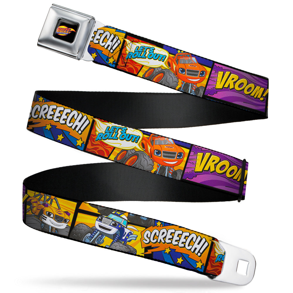 BLAZE AND THE MONSTER MACHINES Logo Full Color Black/Orange/Yellow/Purple Seatbelt Belt - 3-Monster Machine Scene Blocks/Quotes Webbing Seatbelt Belts Blaze and the Monster Machines
