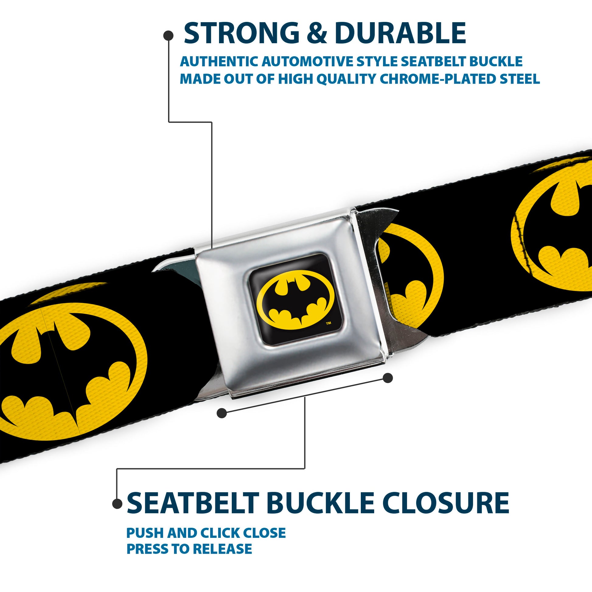Batman 1989 Logo Full Color Black/Yellow Seatbelt Belt - Batman 1989 Logo Black/Yellow Webbing Seatbelt Belts DC Comics