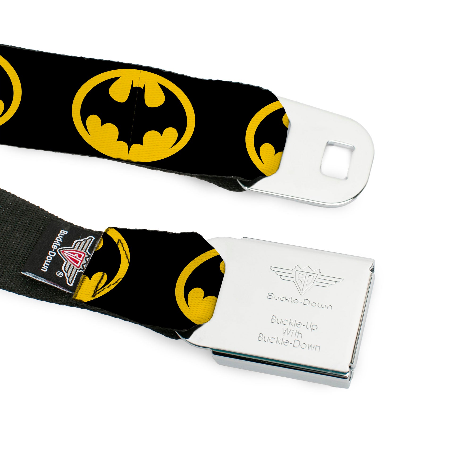 Batman 1989 Logo Full Color Black/Yellow Seatbelt Belt - Batman 1989 Logo Black/Yellow Webbing Seatbelt Belts DC Comics