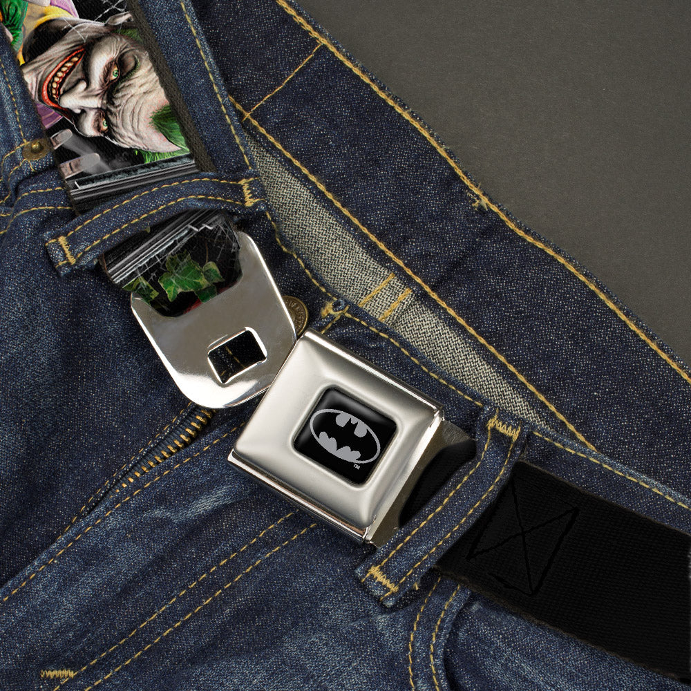 Batman Full Color Black Silver Black Seatbelt Belt - BATMAN ARKHAM ASYLUM Patients Joker/Poison Ivy/Harley Quinn Webbing Seatbelt Belts DC Comics