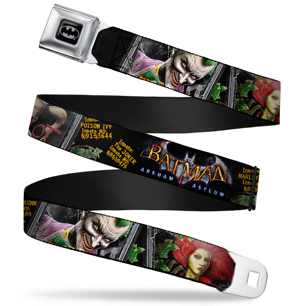 Batman Full Color Black Silver Black Seatbelt Belt - BATMAN ARKHAM ASYLUM Patients Joker/Poison Ivy/Harley Quinn Webbing Seatbelt Belts DC Comics