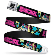 Batman Full Color Black Silver Black Seatbelt Belt - BATGIRL Running w/Stars Black/Pink/Yellow/Blue Webbing Seatbelt Belts DC Comics
