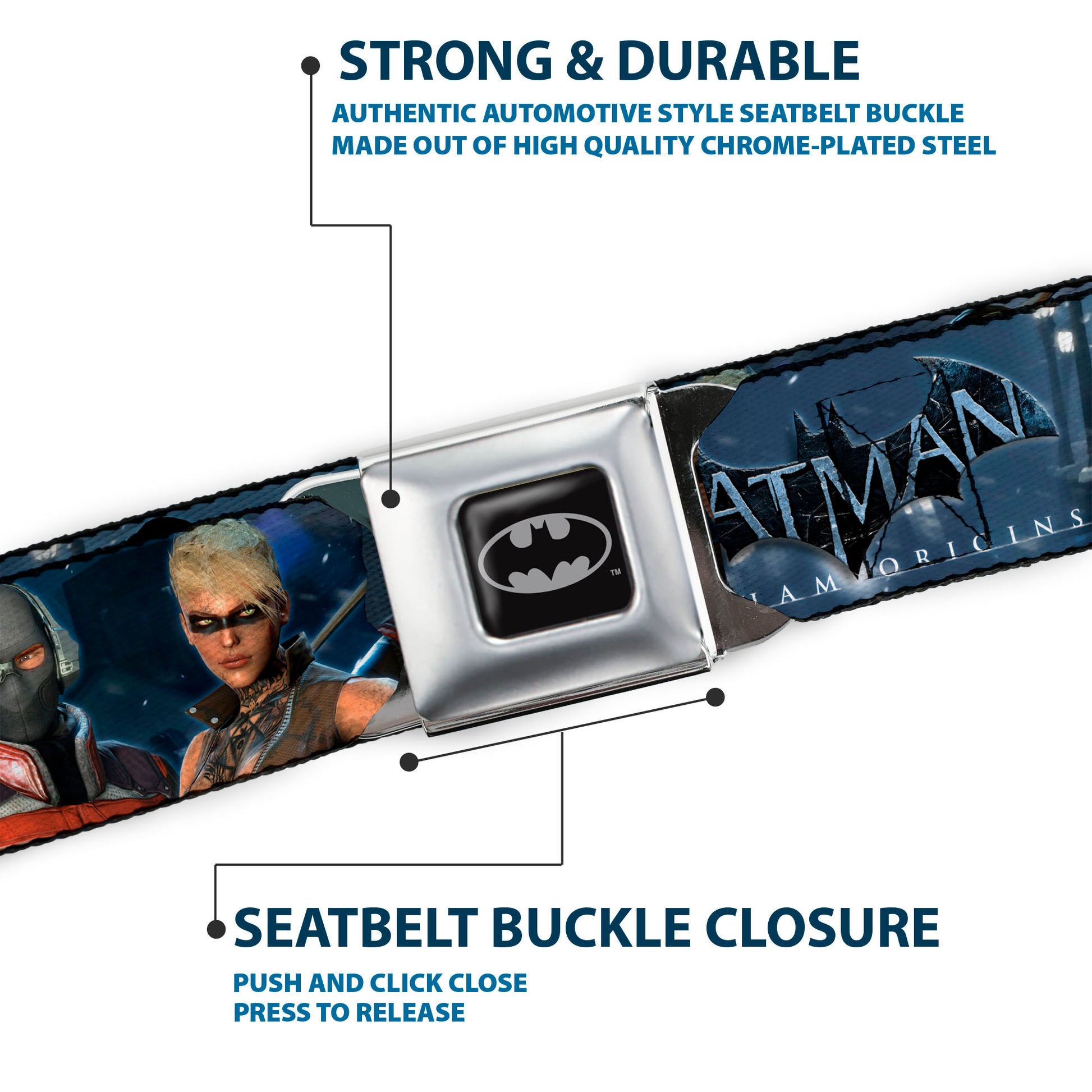 Batman Full Color Black Silver Black Seatbelt Belt - BATGIRL Logo/Bat Signal Stacked Purples Webbing Seatbelt Belts DC Comics