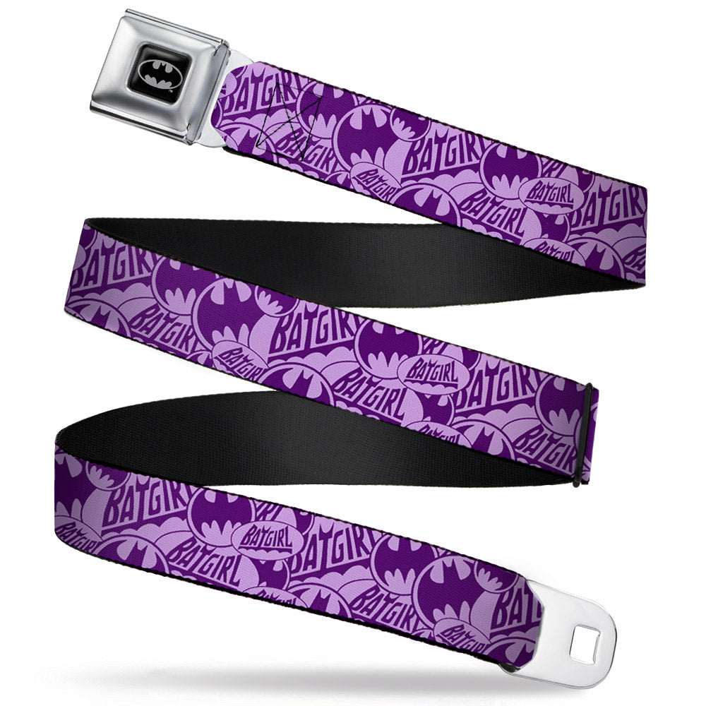 Batman Full Color Black Silver Black Seatbelt Belt - BATGIRL Logo/Bat Signal Stacked Purples Webbing Seatbelt Belts DC Comics