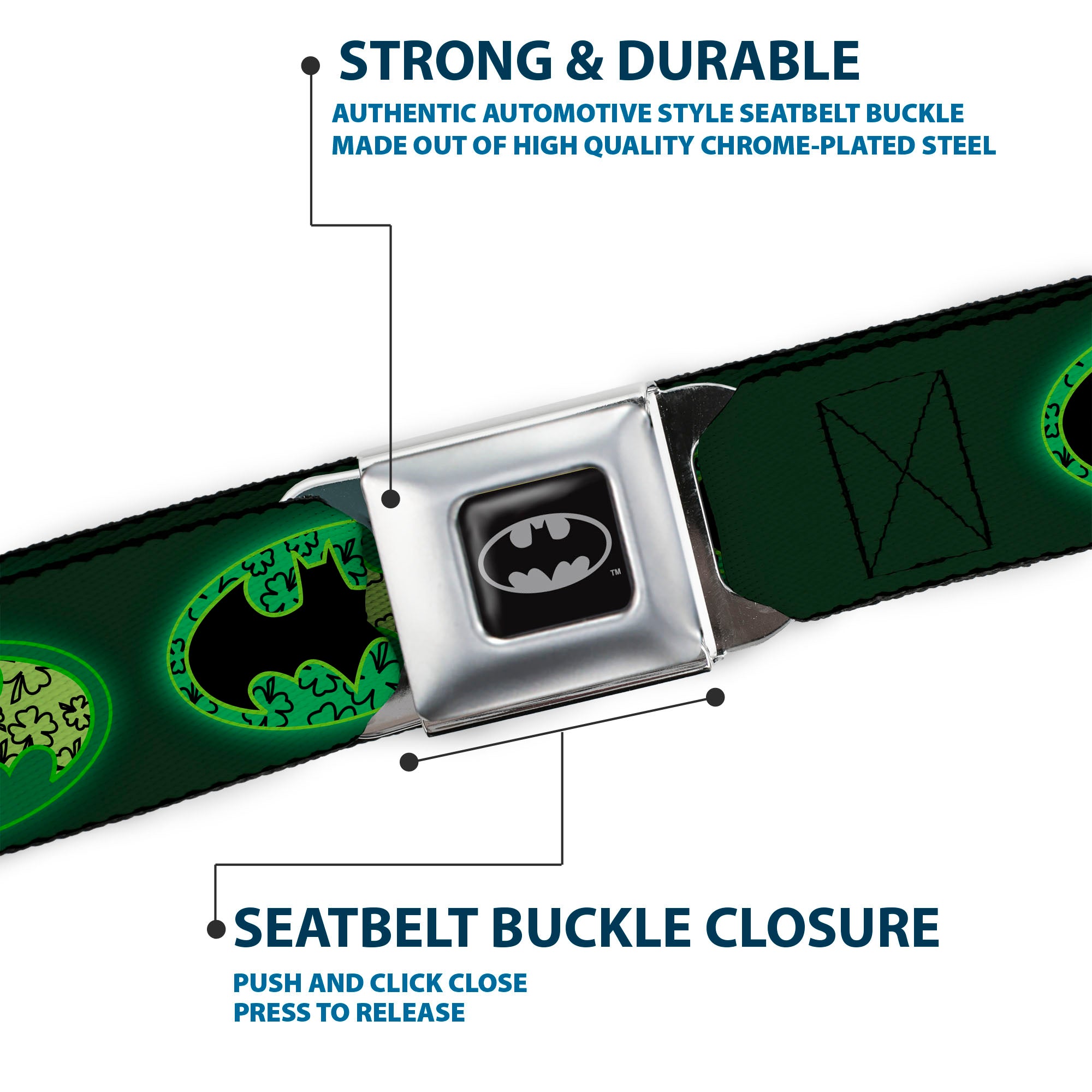 Batman Full Color Black Silver Black Seatbelt Belt - Batman Utility Belt Grays Webbing Seatbelt Belts DC Comics