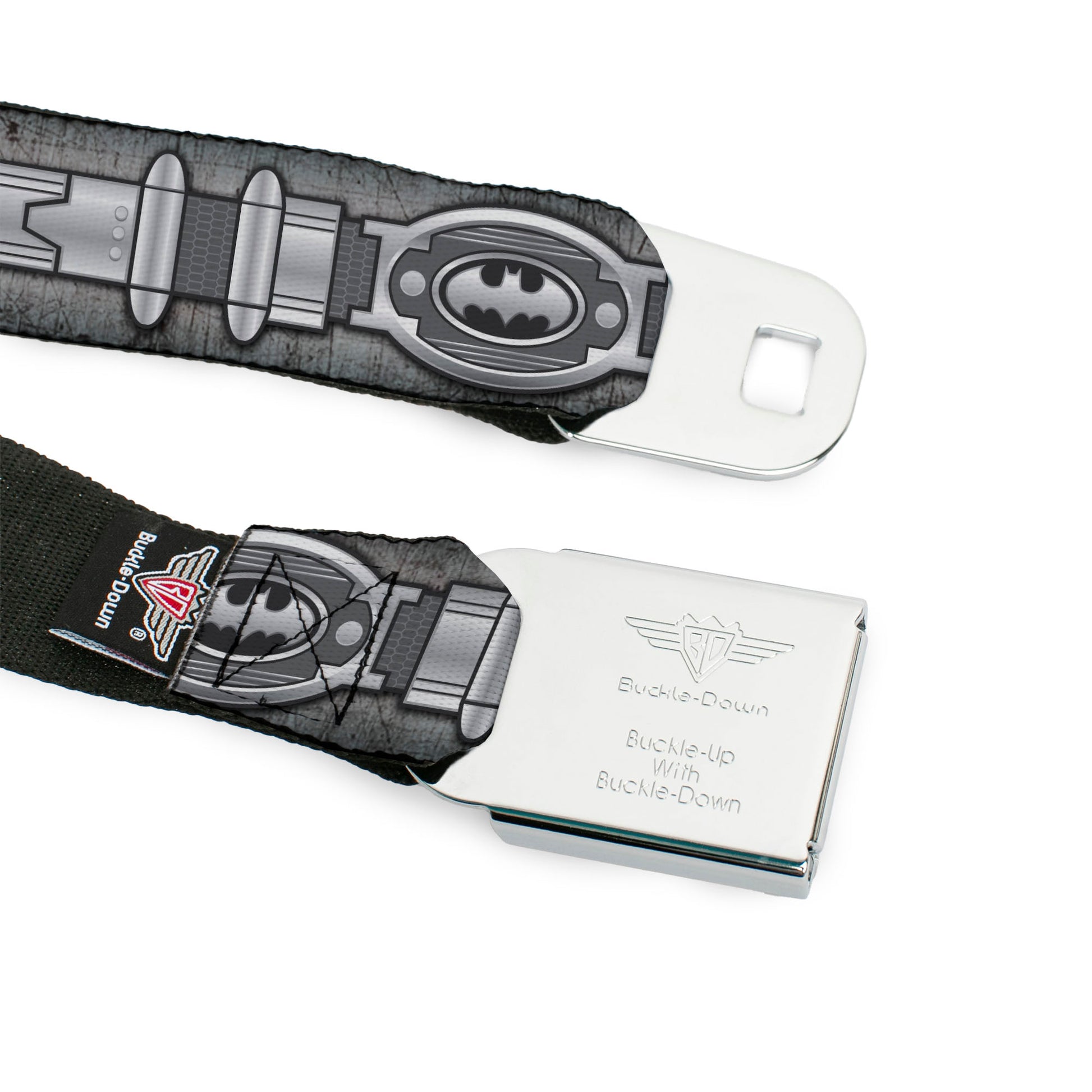 Batman Full Color Black Silver Black Seatbelt Belt - Batman Utility Belt Grays Webbing Seatbelt Belts DC Comics