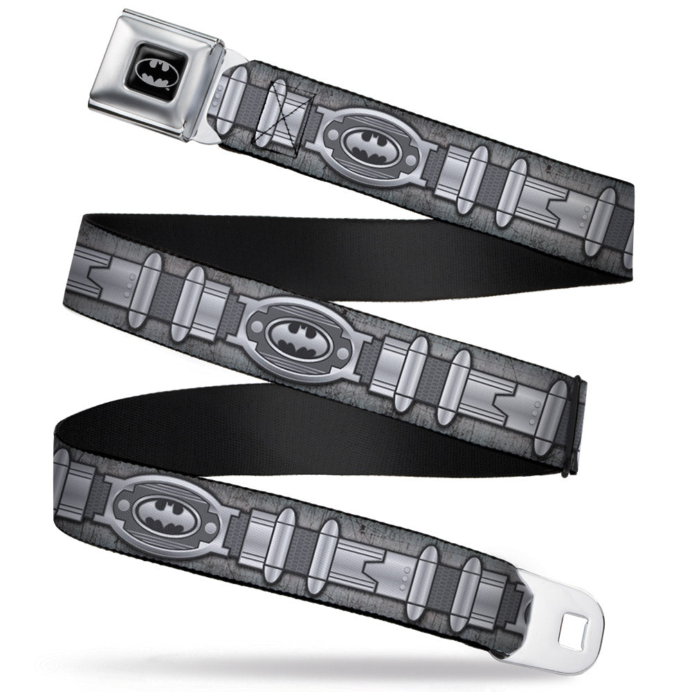 Batman Full Color Black Silver Black Seatbelt Belt - Batman Utility Belt Grays Webbing Seatbelt Belts DC Comics