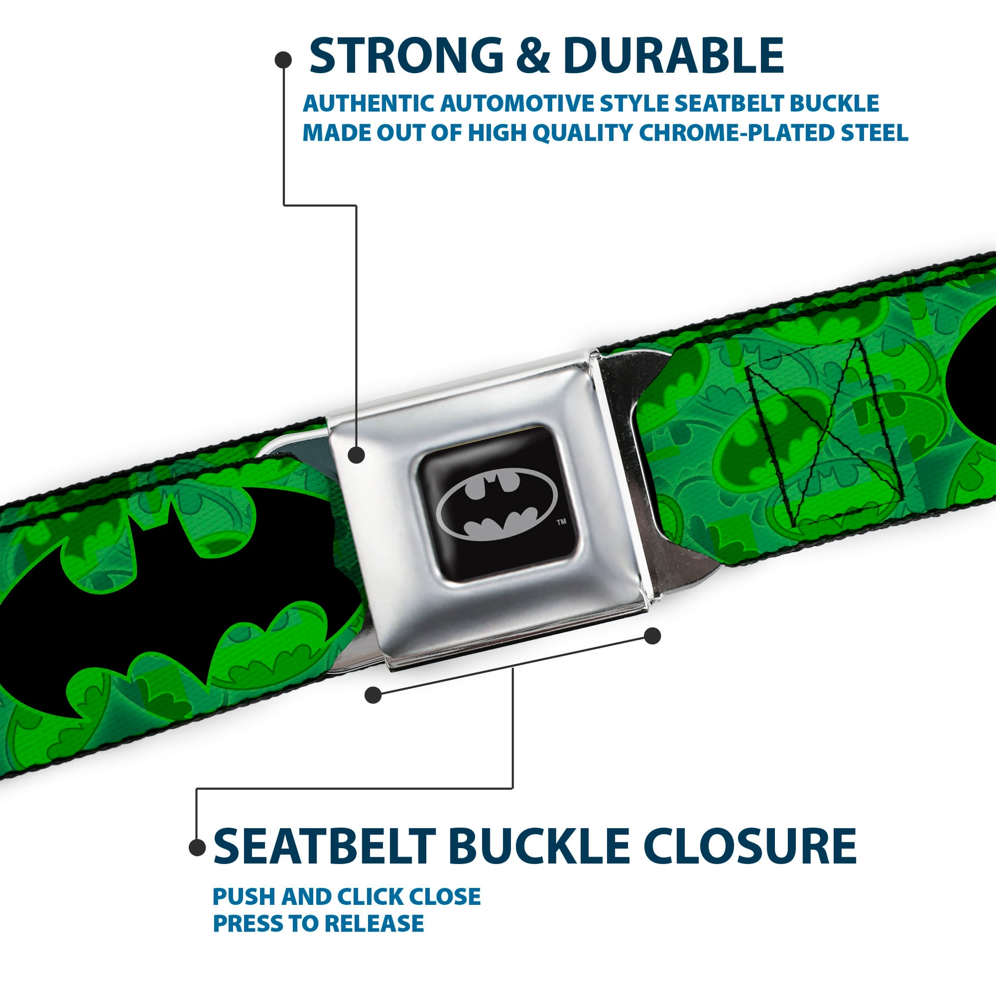 Batman Full Color Black Silver Black Seatbelt Belt - Bat Signal-5 Black/Gray/Black Webbing Seatbelt Belts DC Comics