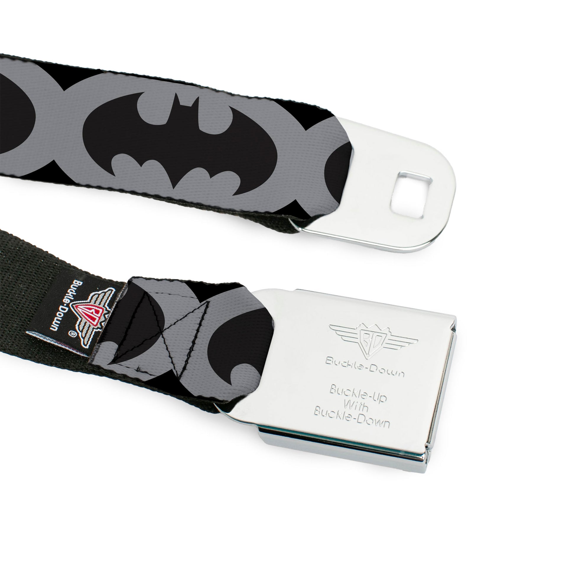 Batman Full Color Black Silver Black Seatbelt Belt - Bat Signal-5 Black/Gray/Black Webbing Seatbelt Belts DC Comics