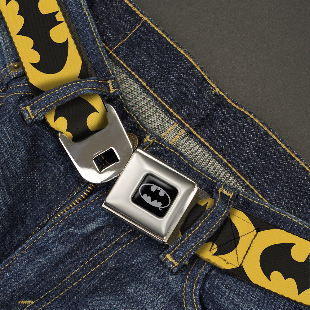 Batman Full Color Black Silver Black Seatbelt Belt - Bat Signal-5 Black/Yellow/Black Webbing Seatbelt Belts DC Comics
