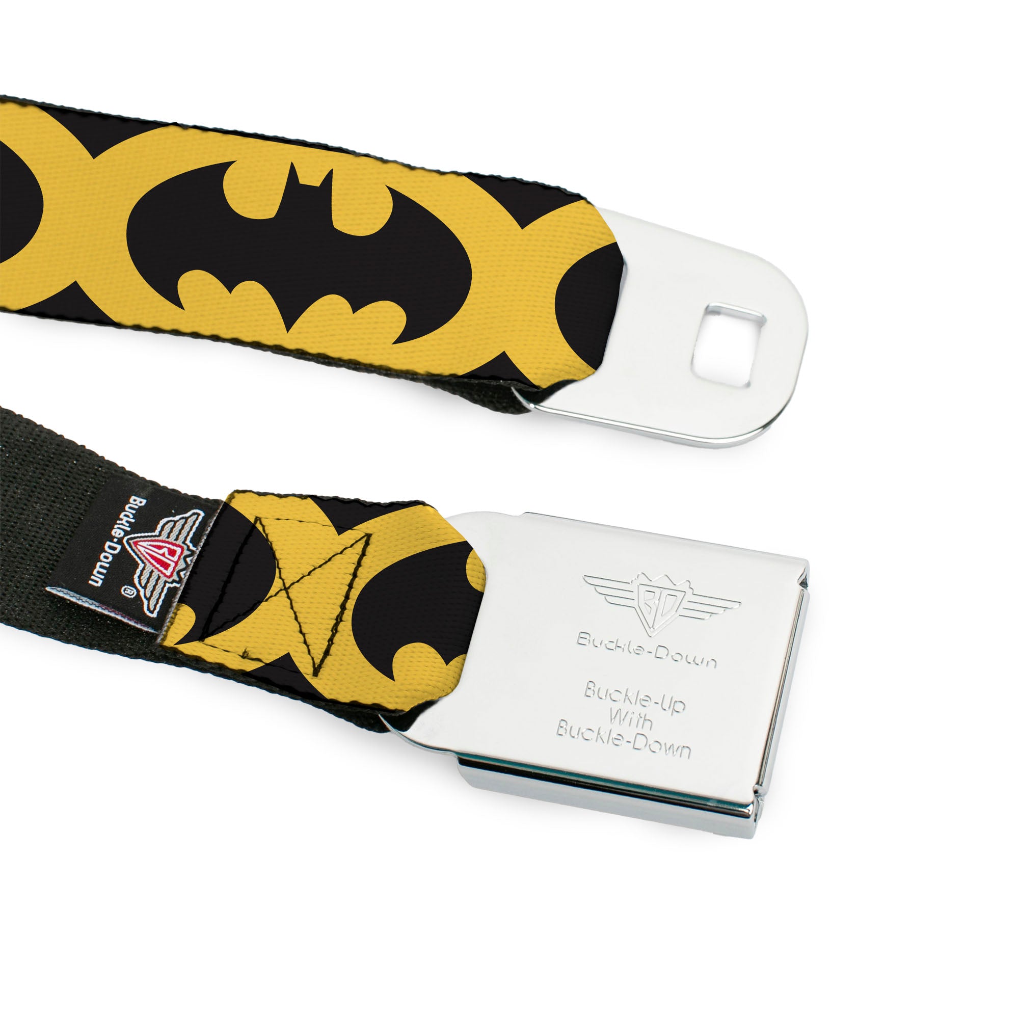 Batman Full Color Black Silver Black Seatbelt Belt - Bat Signal-5 Black/Yellow/Black Webbing Seatbelt Belts DC Comics